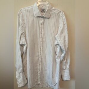 TM Lewin Shirt Mens 18/38‎ Pin Striped Regular Fit Cutaway Collar French Cuff